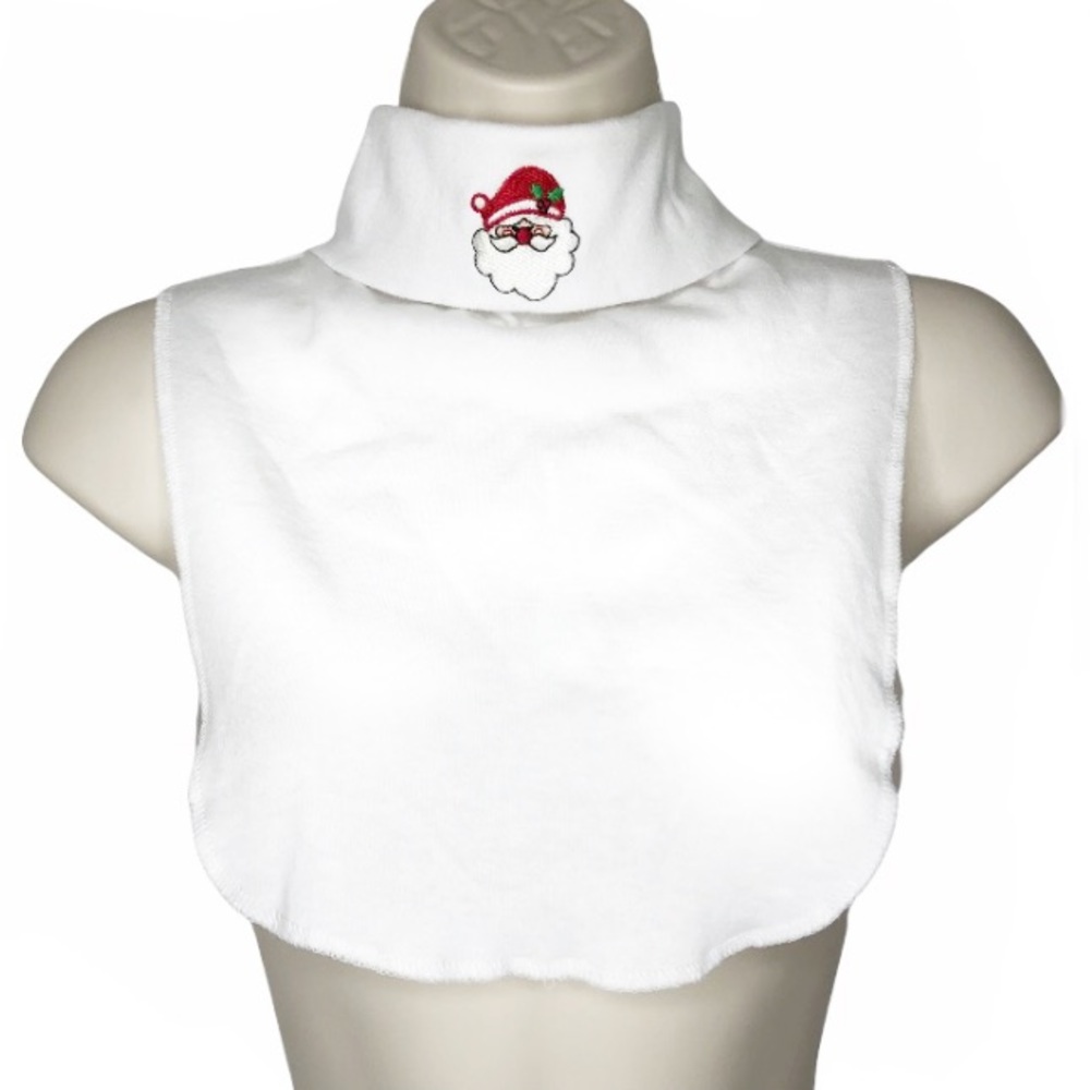 Vintage Christmas Embroider Santa Faux Turtleneck Dickie Collar Holiday